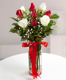5 kırmızı 4 beyaz gül vazoda  Düzce çiçek yolla , çiçek gönder , çiçekçi  
