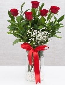 cam vazo içerisinde 5 adet kırmızı gül  Düzce çiçek yolla , çiçek gönder , çiçekçi  